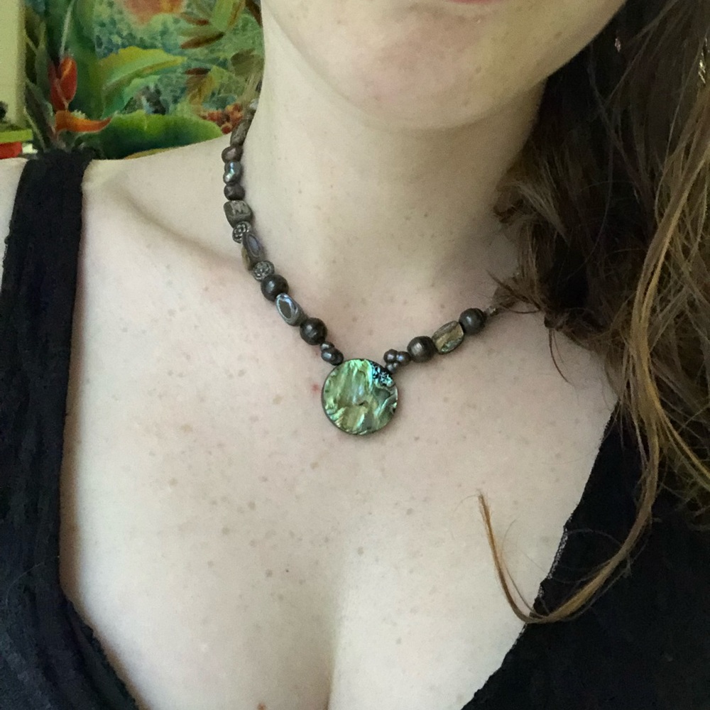 Iridescent abalone shell bead necklace